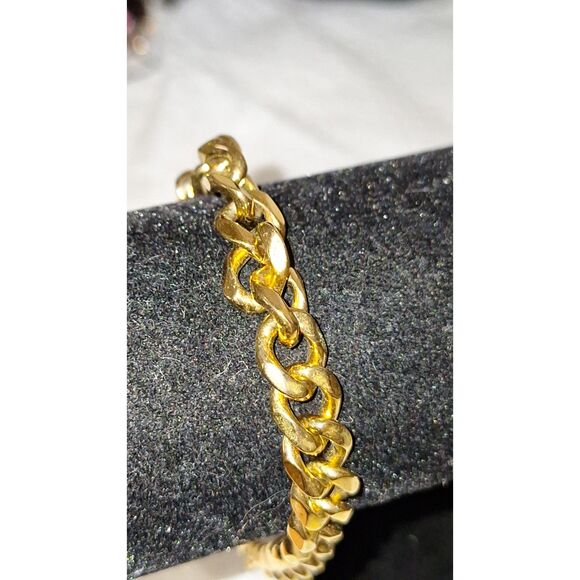 A Gold Tone Stainless Steel Unisex Chain Bracelet Chunky Cuban Link Gift - Picture 4 of 7